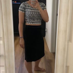 MADEWELL Black velvet knee length skirt